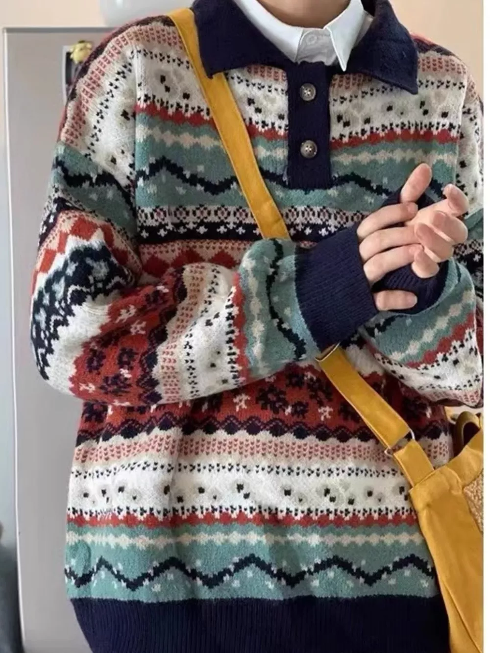Men's Vintage Patterned Knit Sweater, image 2