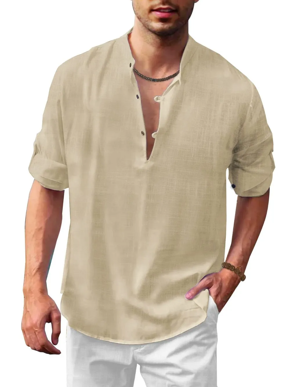 Men's Full Size Half Button Long Sleeve Shirt Plus Size, image 8