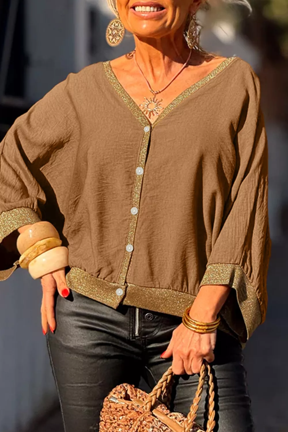 V-Neck Button Up Shirt, image 5