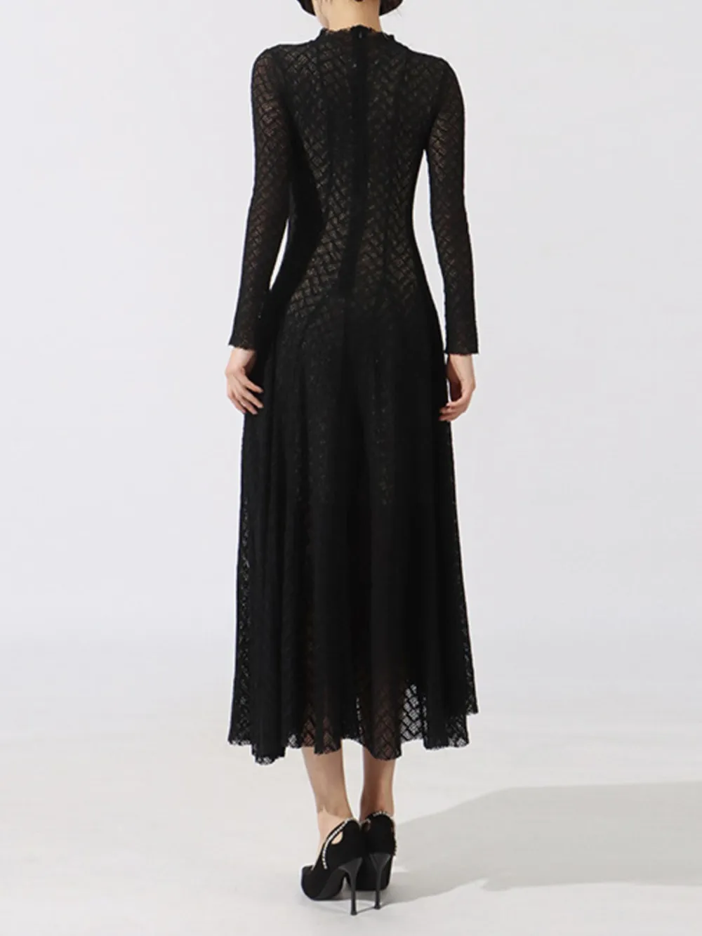 Lace Mock Neck Long Sleeve Dress, image 7