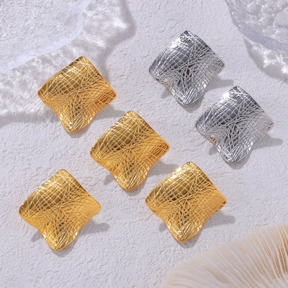 Textured Titanium Steel Stud Earrings, image 2