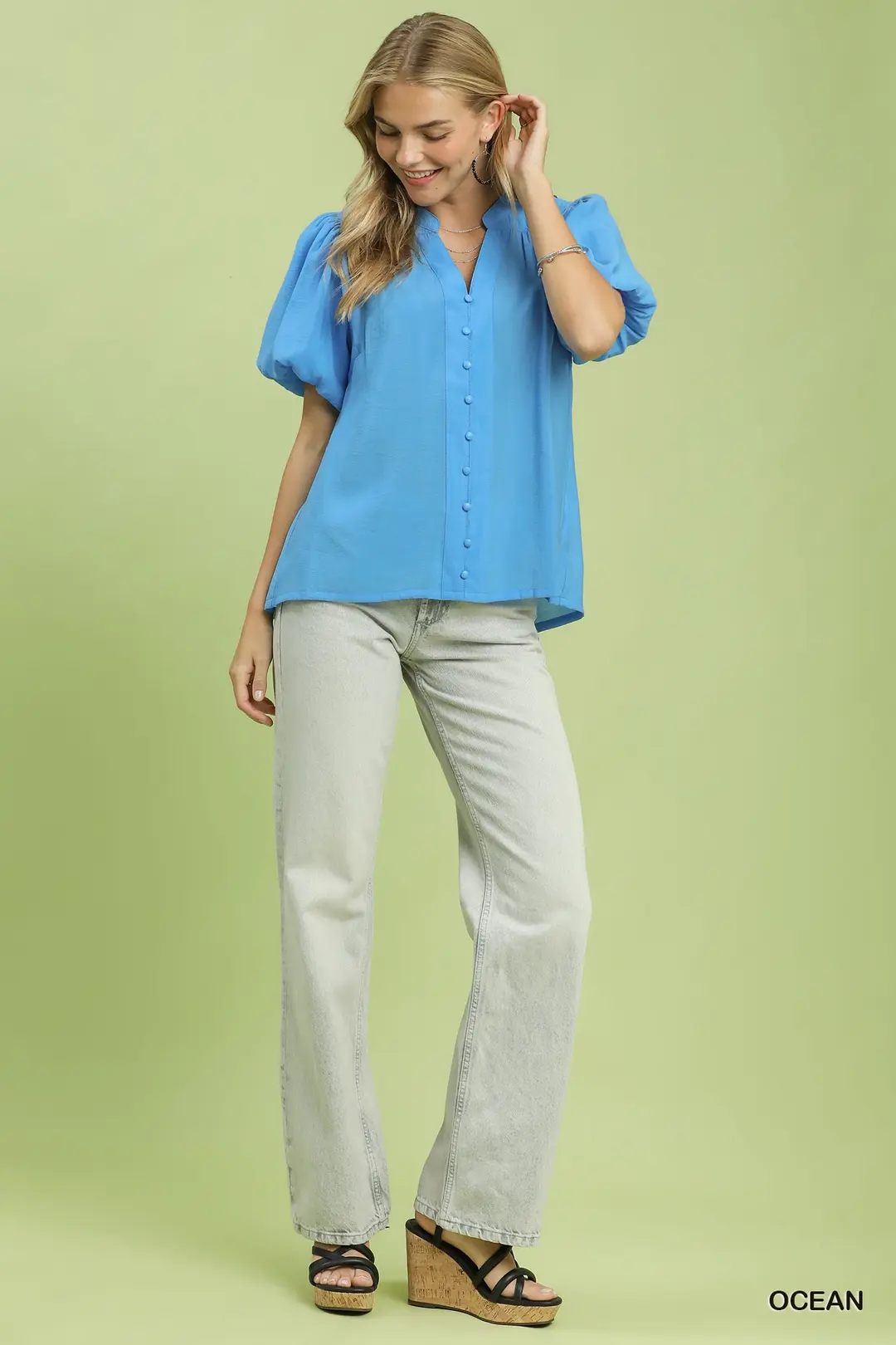 Button-Down Puff Sleeve Shirt, image 5