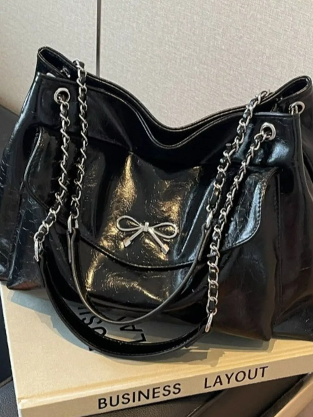 Bow PU Leather Shoulder Bag, image 4