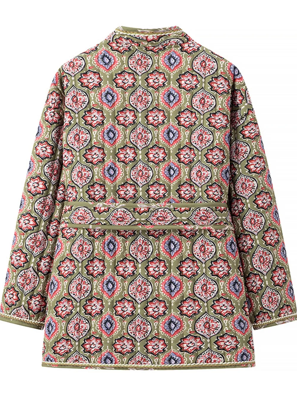 Belted Open Front Floral Winter Coat, image 7