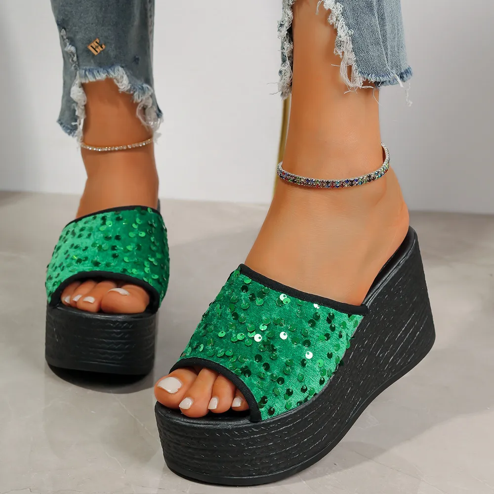 Rhinestone Peep Toe Wedge Sandals, image 4