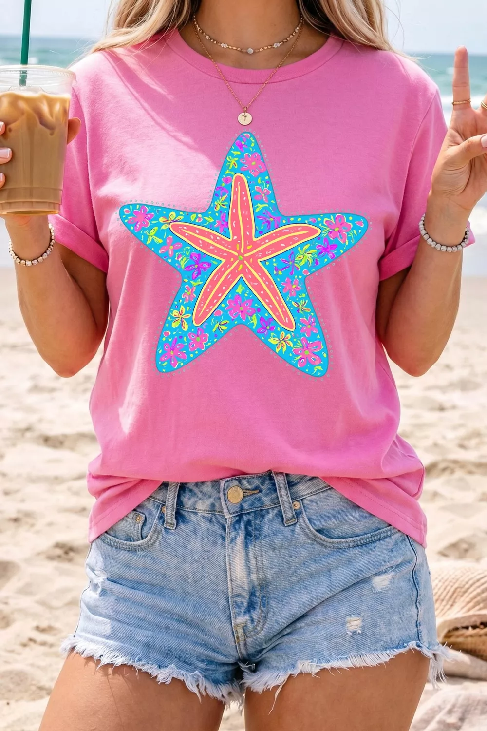 Starfish Graphic Round Neck T-Shirt, image 5