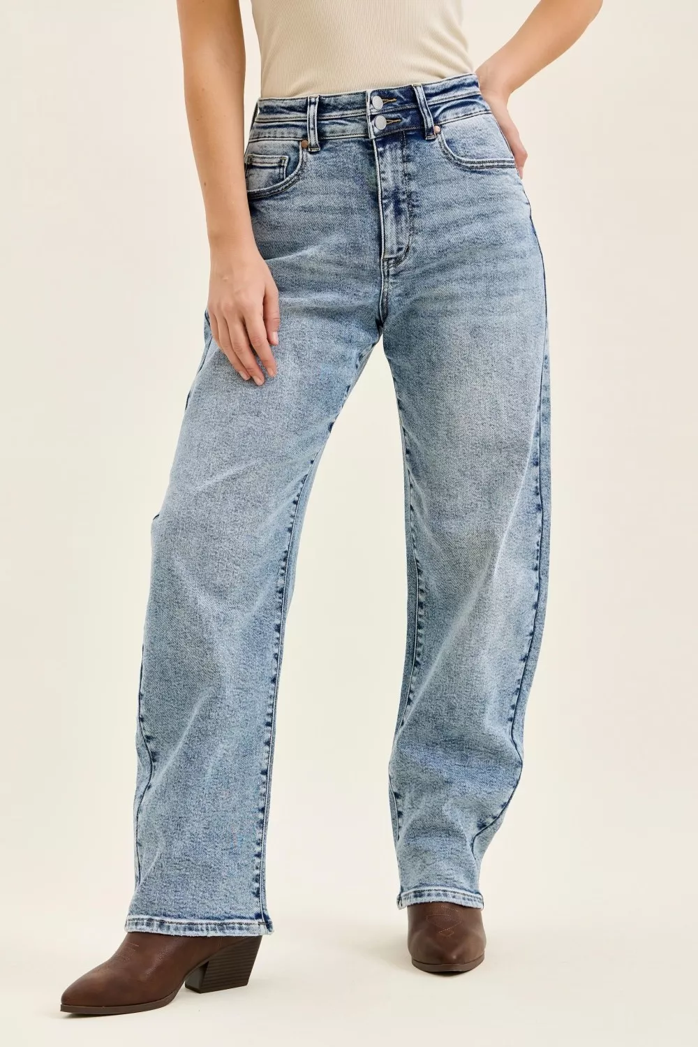 Full Size High Waist Marlow Arc Leg Jeans with Double Waistband Plus Size