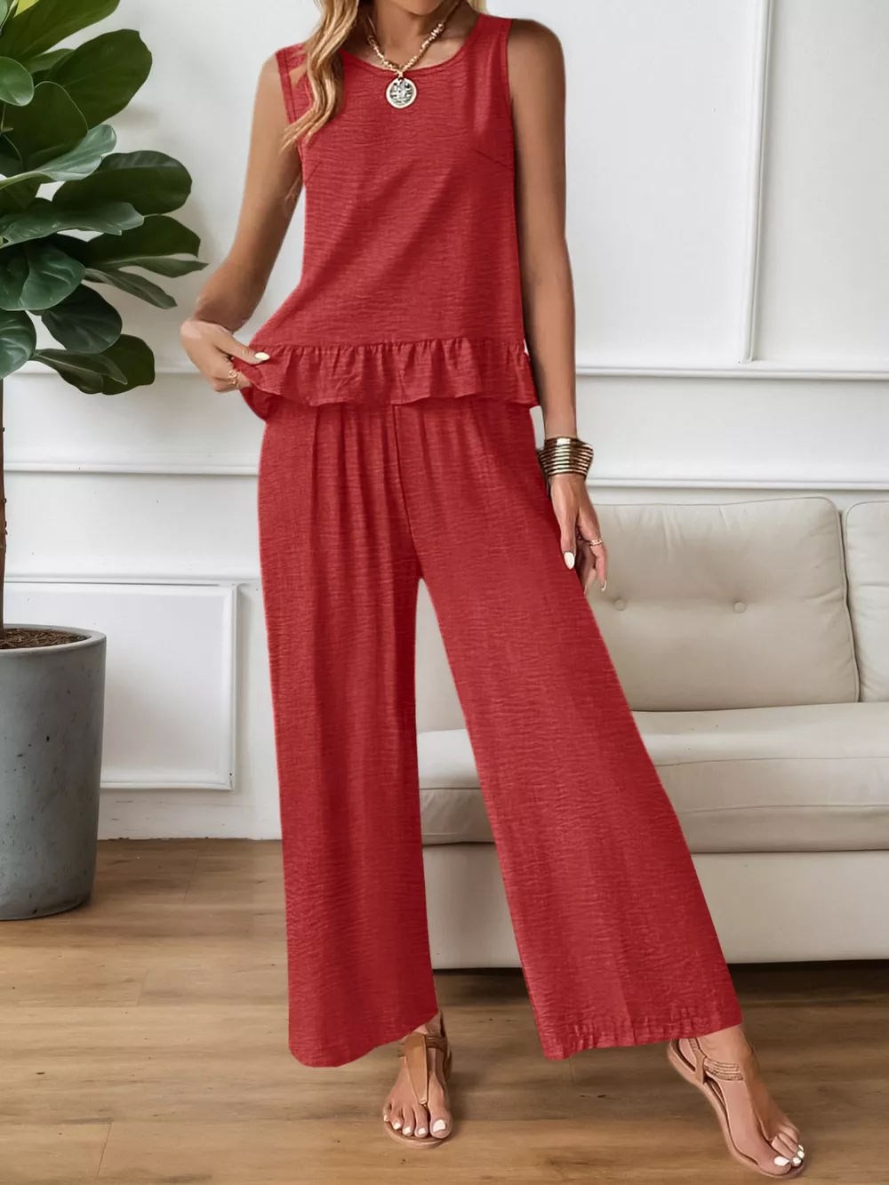 Ruffle Hem Tank and Pants Set, image 7