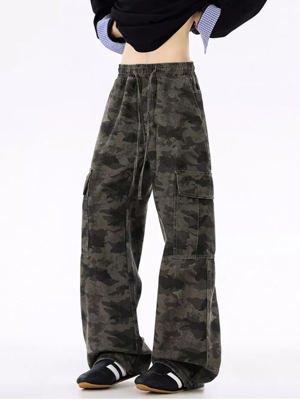 Men's Plus Size Drawstring Camouflage Wide Leg Pants, image 6