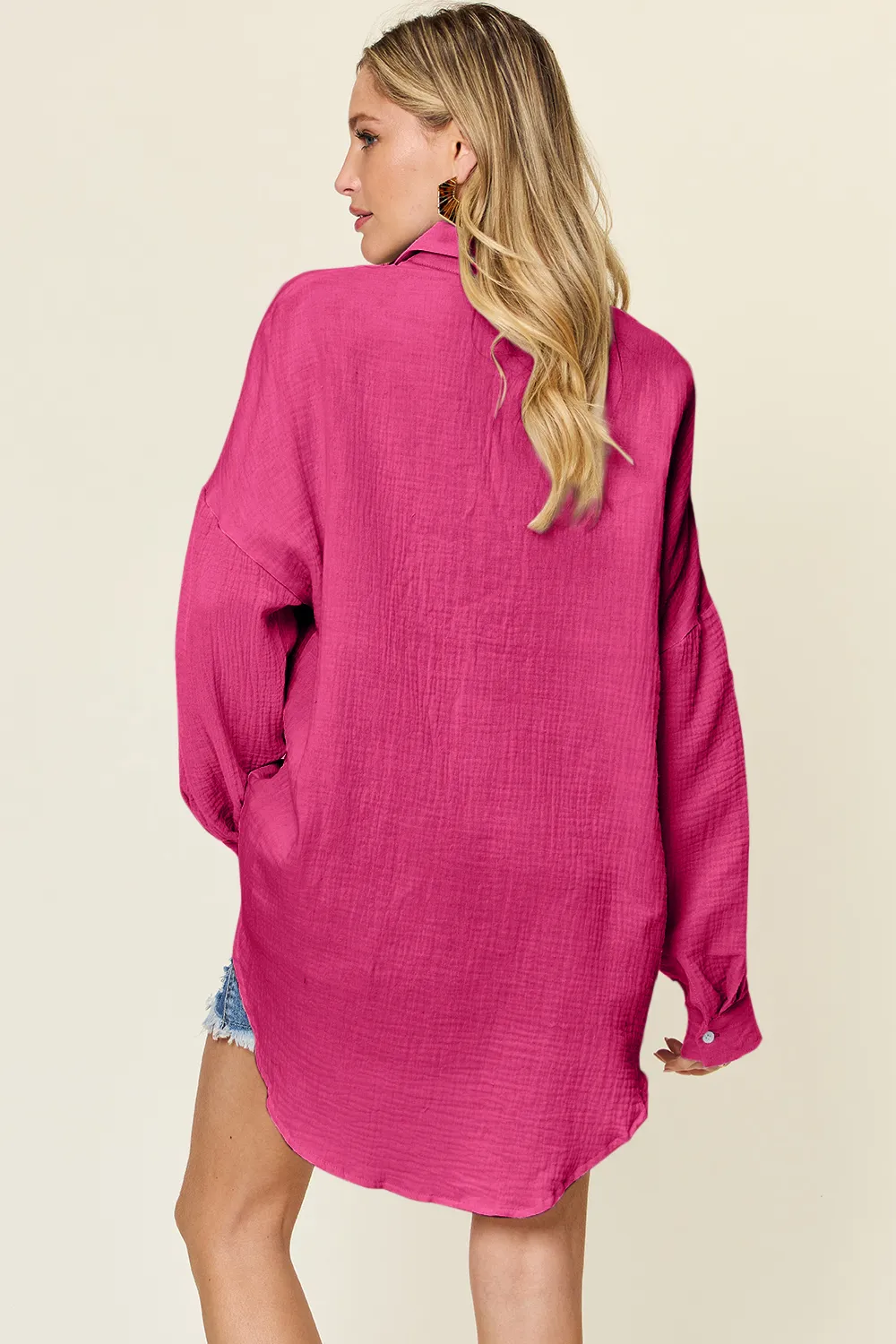 Full Size Pocketed Texture Button Up Shirt, image 10