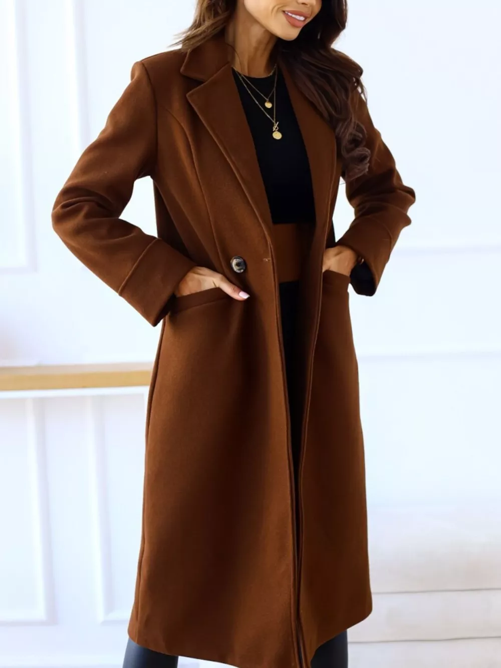 Lapel Collar Wool Blend Overcoat, image 11