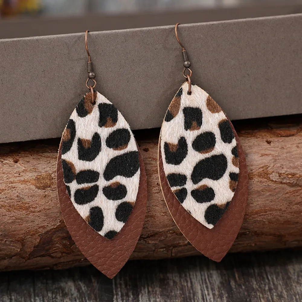 Leaf Shape Leather Dangle Earrings, image 2
