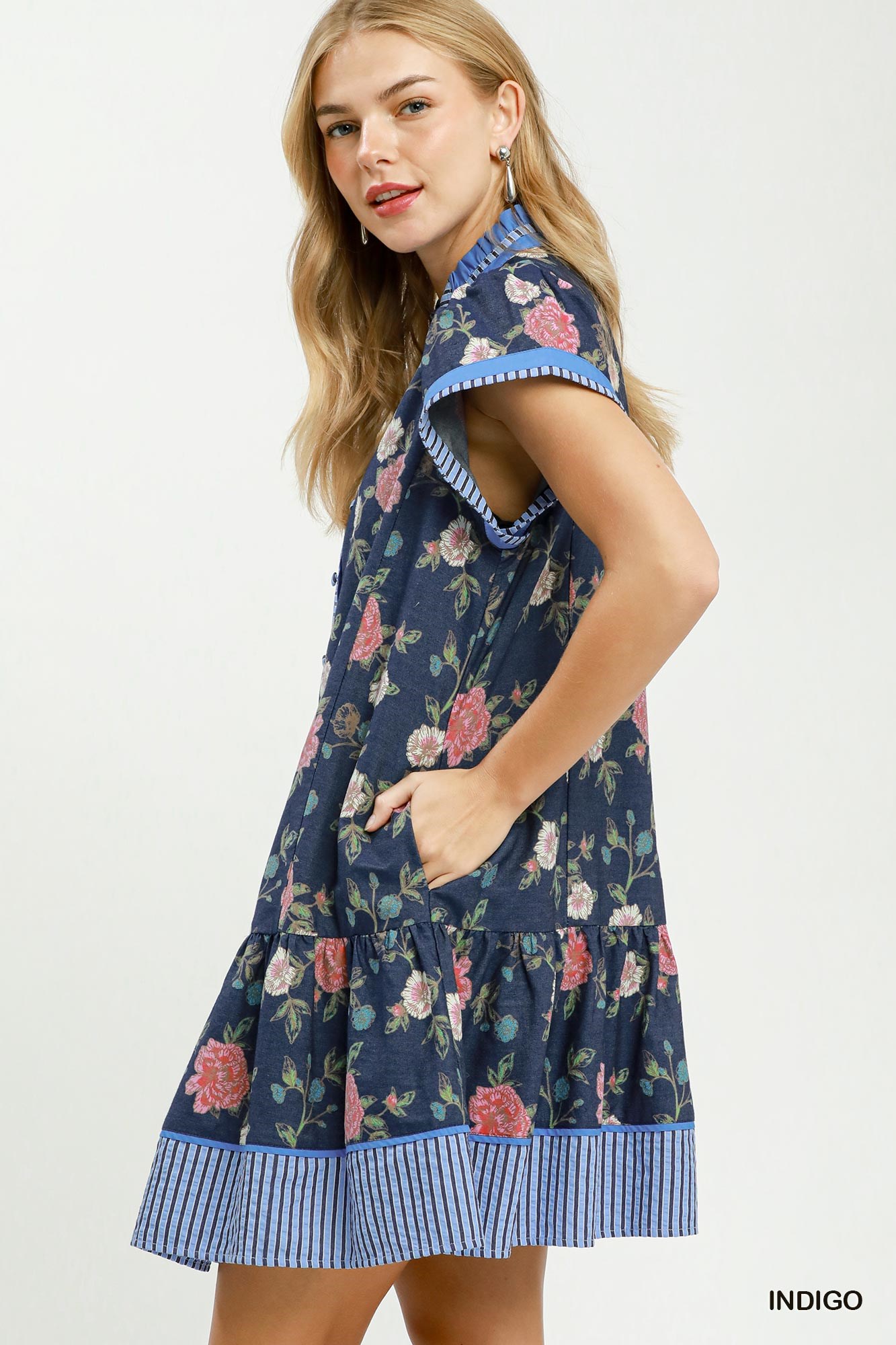 Floral Contrast Trim Ruffle Hem Mini Dress, image 2