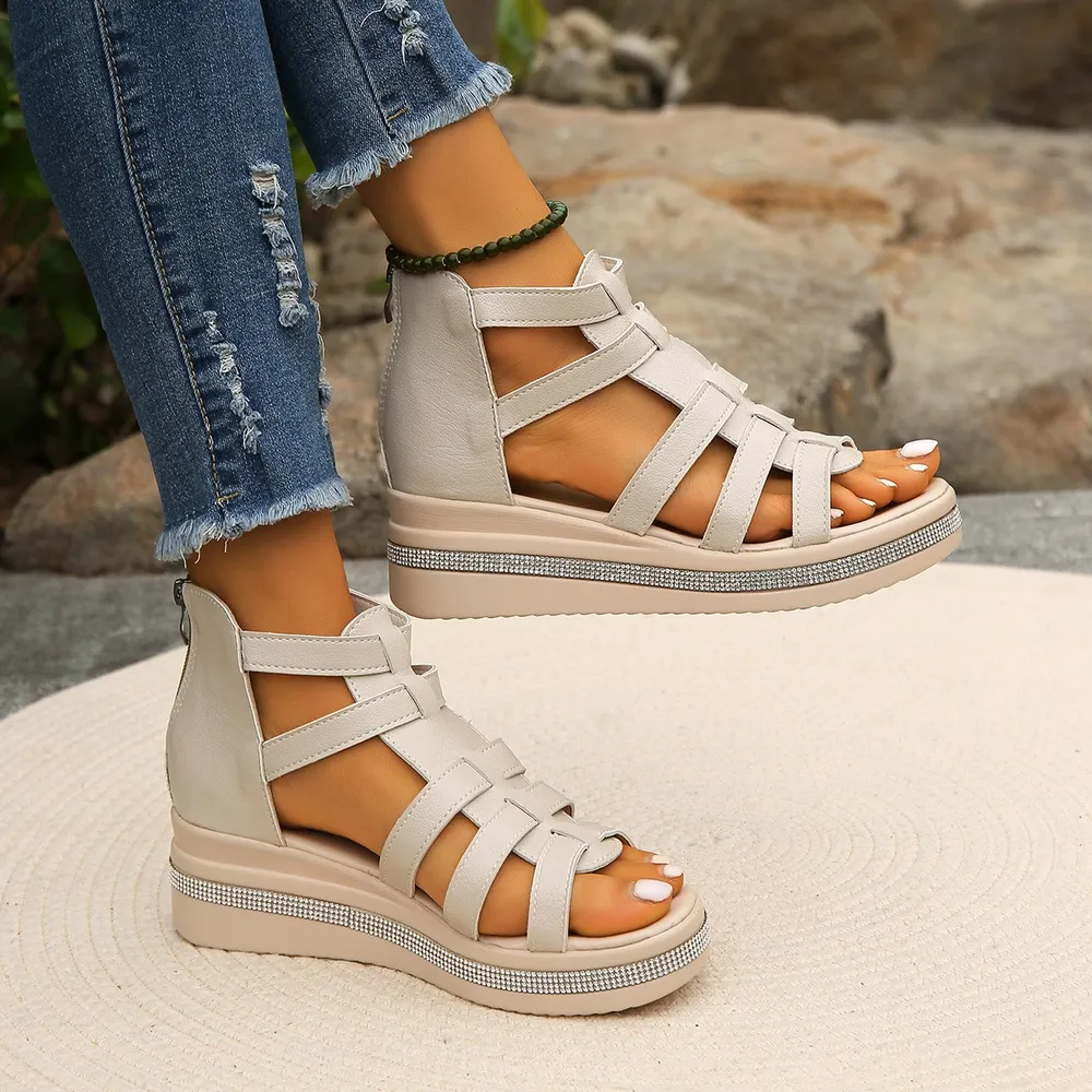 Cutout Rhinestone Trim Wedge Sandals, image 5