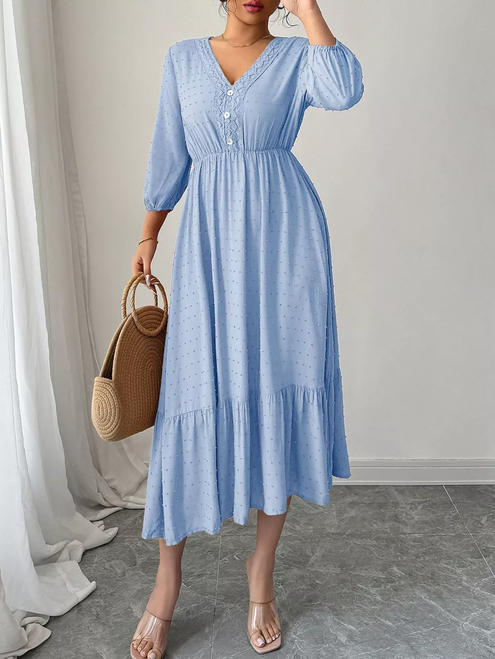 Swiss Dot Ruffle Hem Midi Dress, image 5