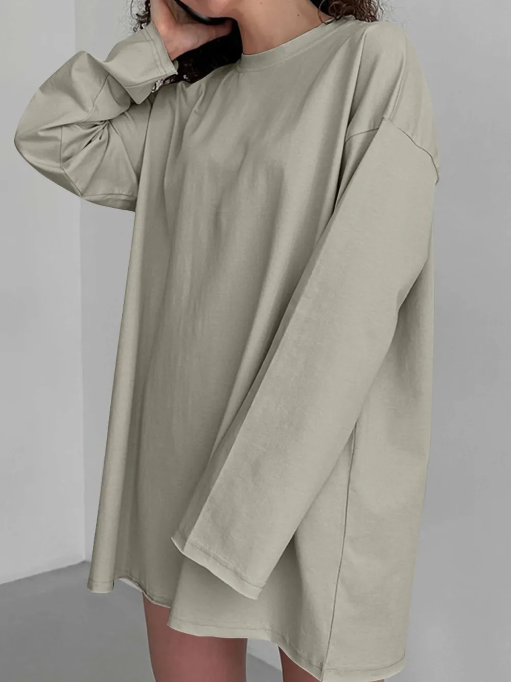 Round Neck Long Sleeve Oversized T-Shirt, image 28