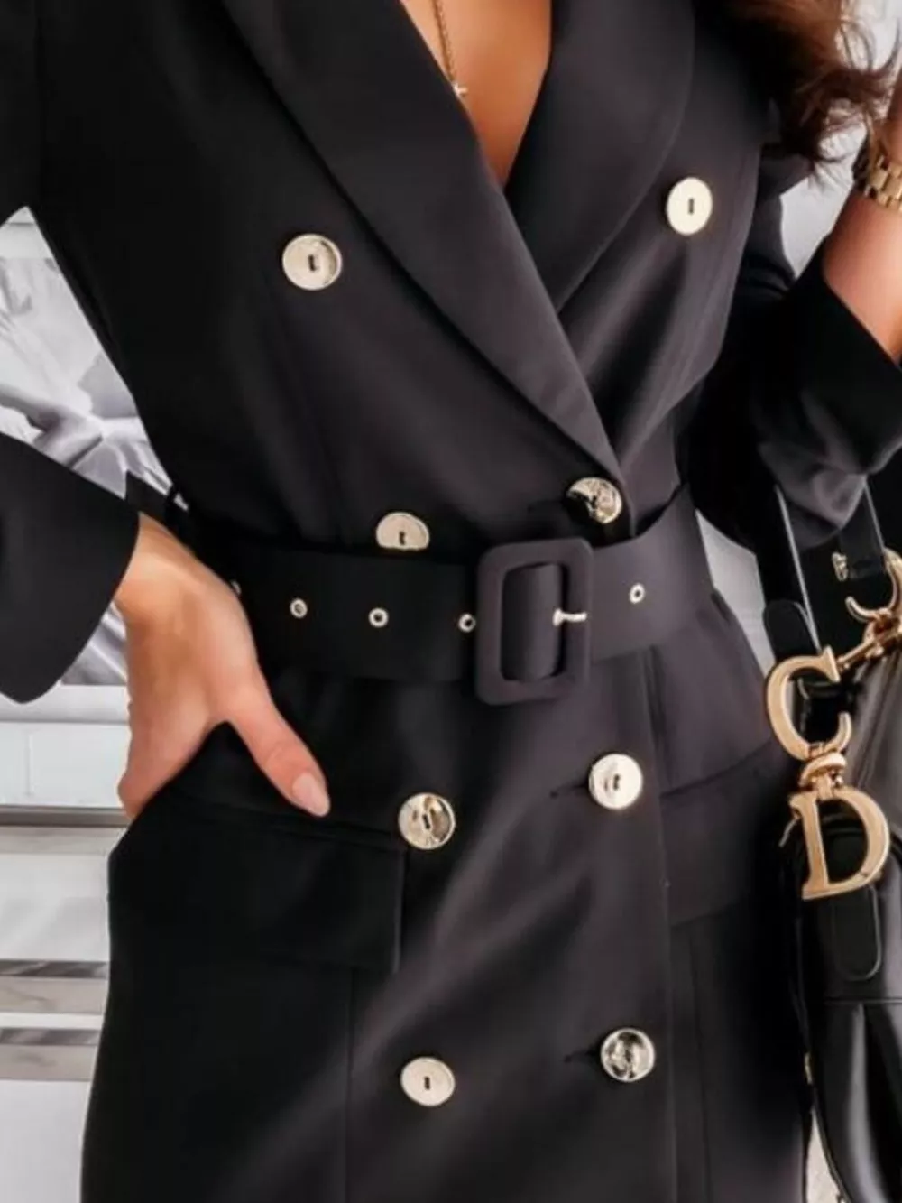 Double-Breasted Belted Blazer Dress, image 4