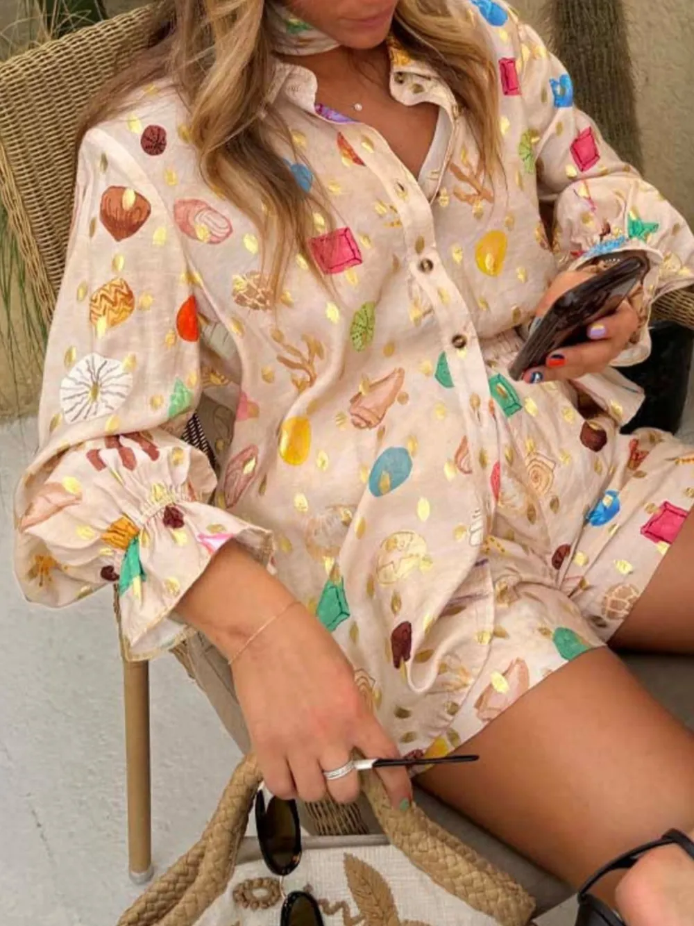 Colorful Print Shirt and Shorts Matching Set, image 4