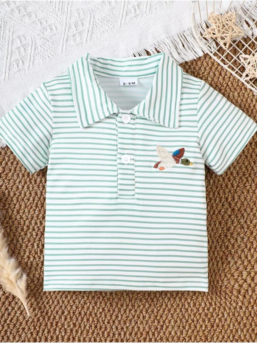 Children's Striped Embroidered Duck Polo, image 2