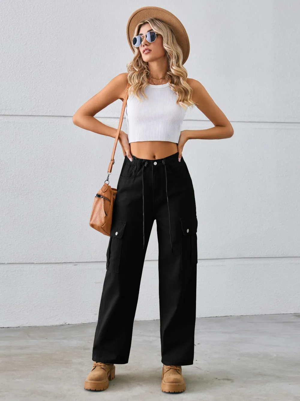 Drawstring Mid-Rise Waist Straight Cargo Jeans, image 12