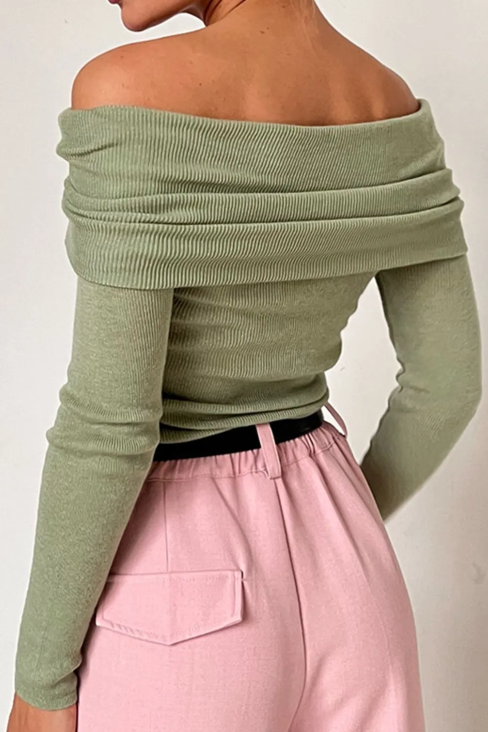 Off-Shoulder Long Sleeve Knit Top, image 8