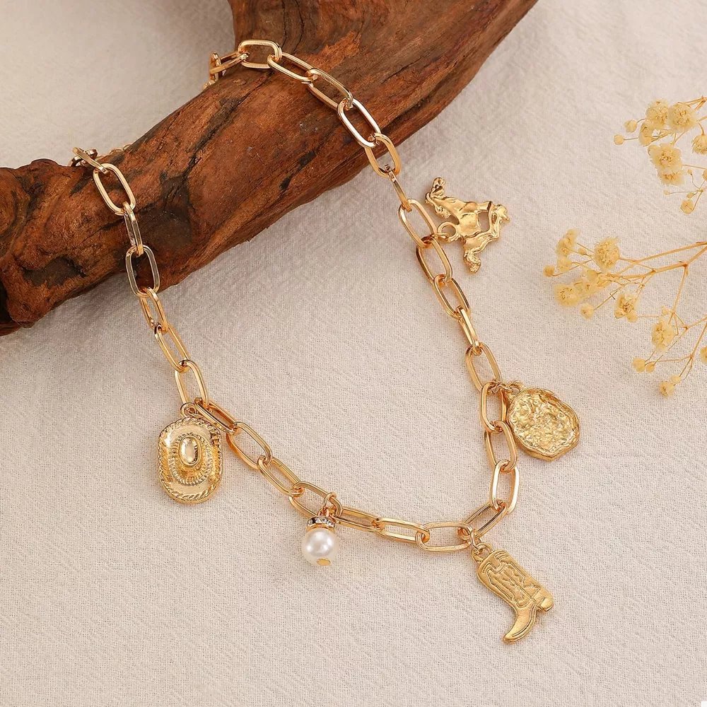18K Gold-Plated Charm Necklace and Bracelet Jewelry Set, image 7
