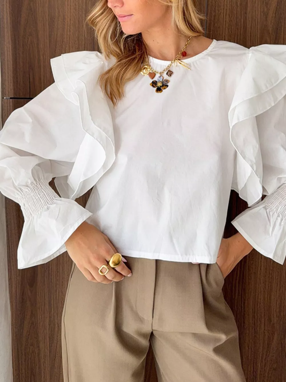 Ruffle Trim Long Sleeve Blouse, image 2