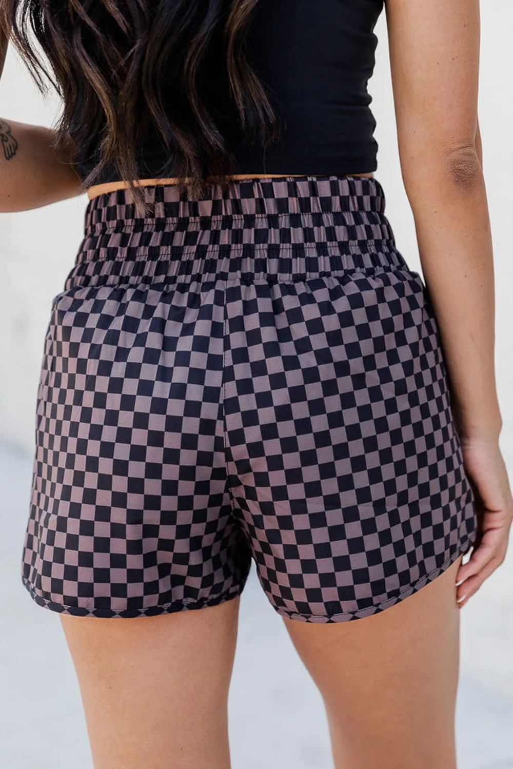 Checkered Elastic Waist Shorts, image 2