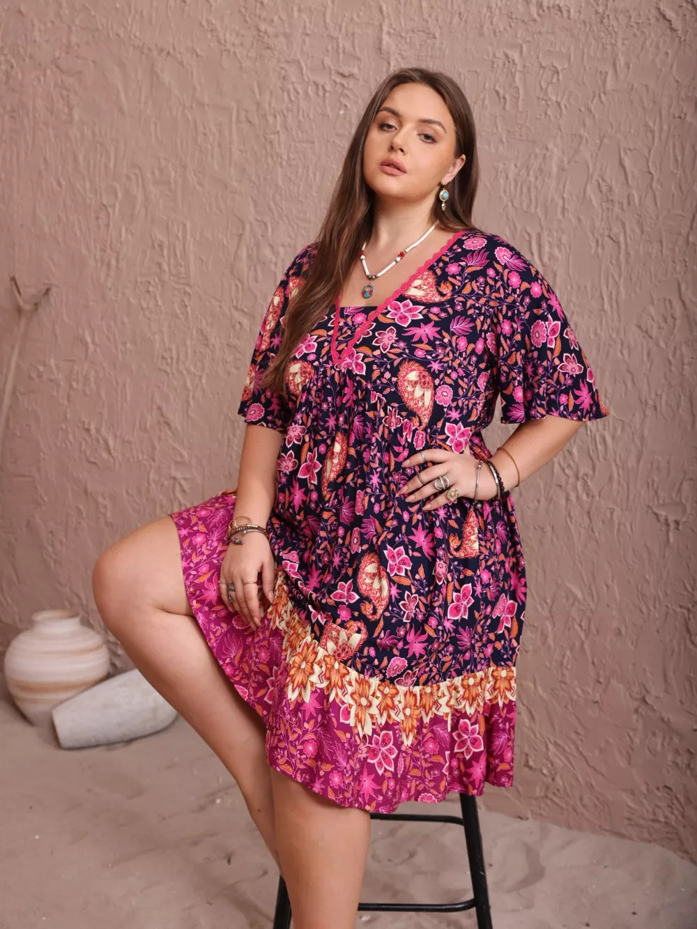 Plus Size Floral Flutter Sleeve Dress, image 2