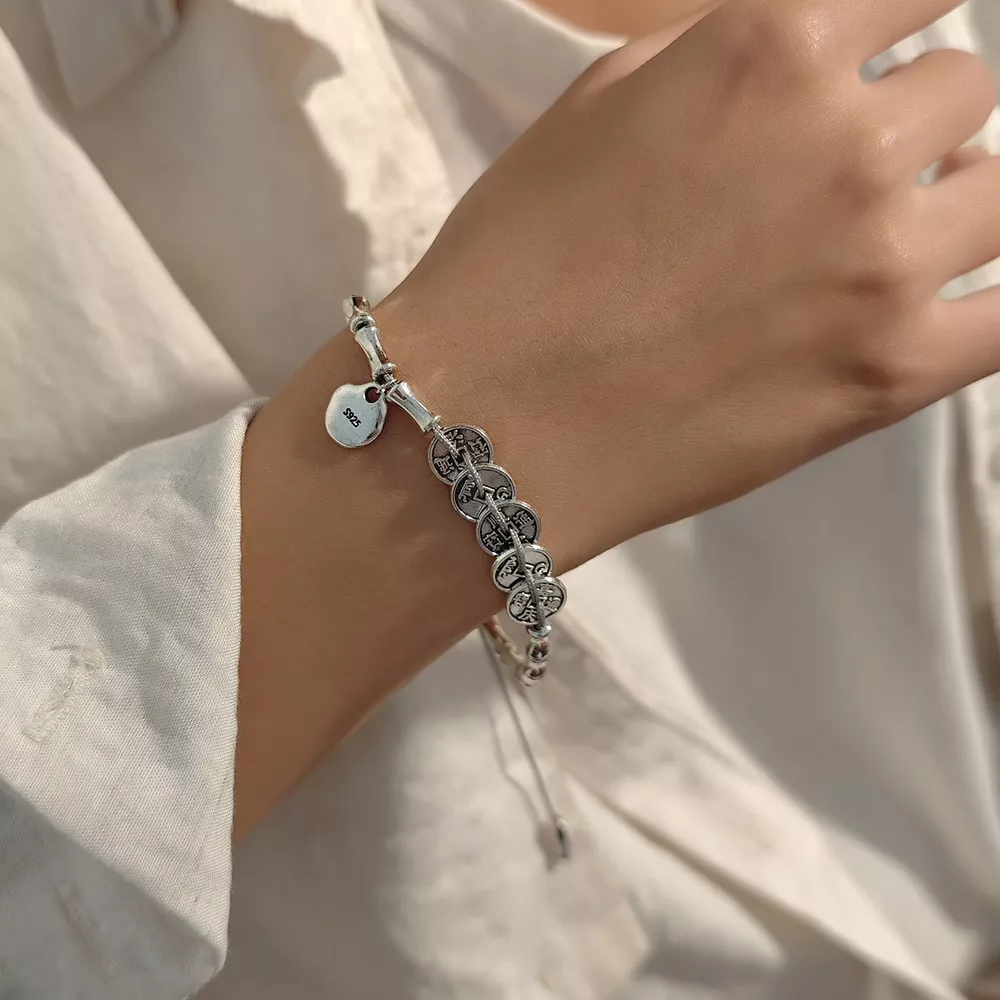 Silver Chain Adjustable Heart Charm Bracelet, image 4