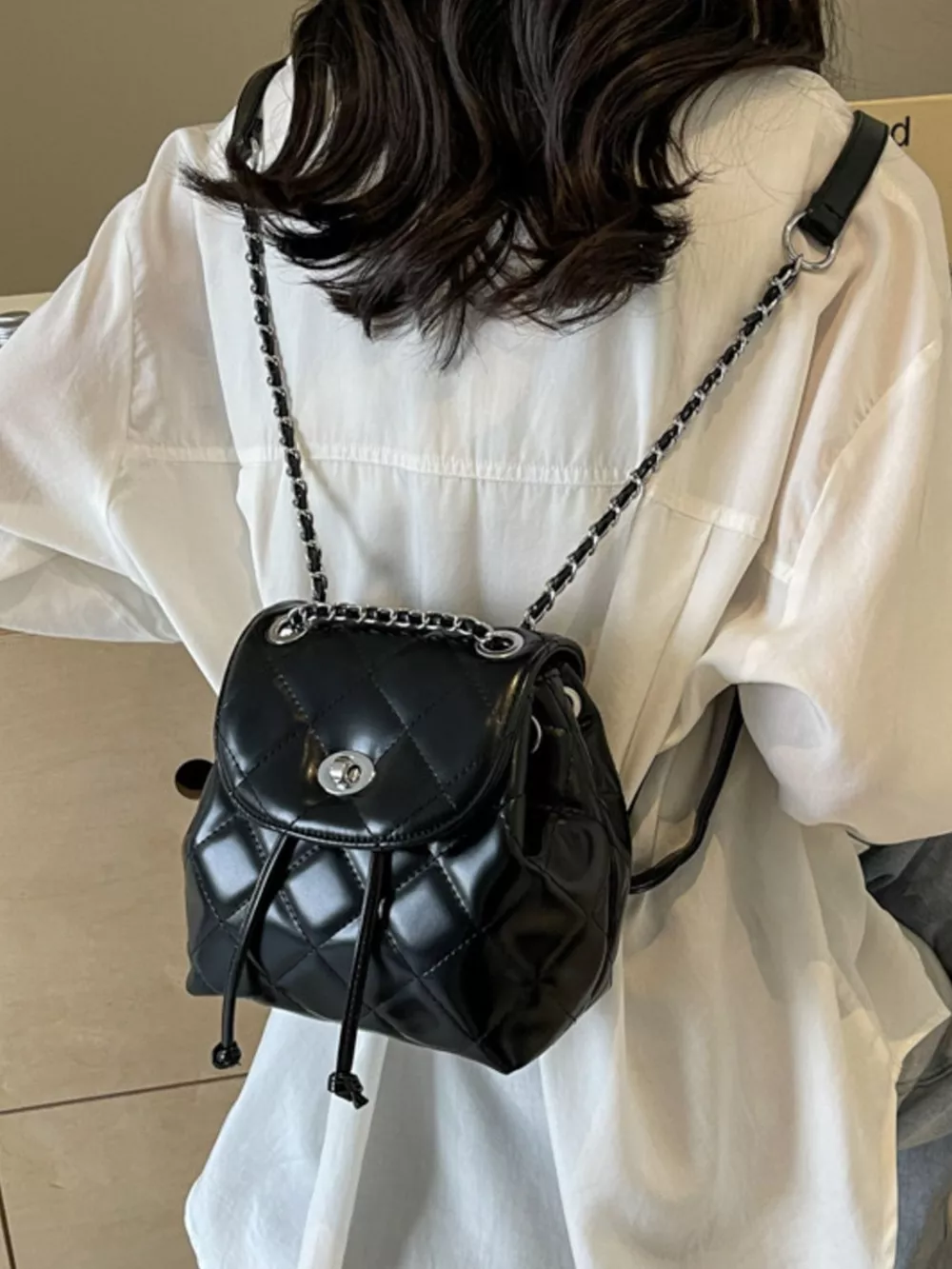 Quilted Chain Backpack Bag, image 5