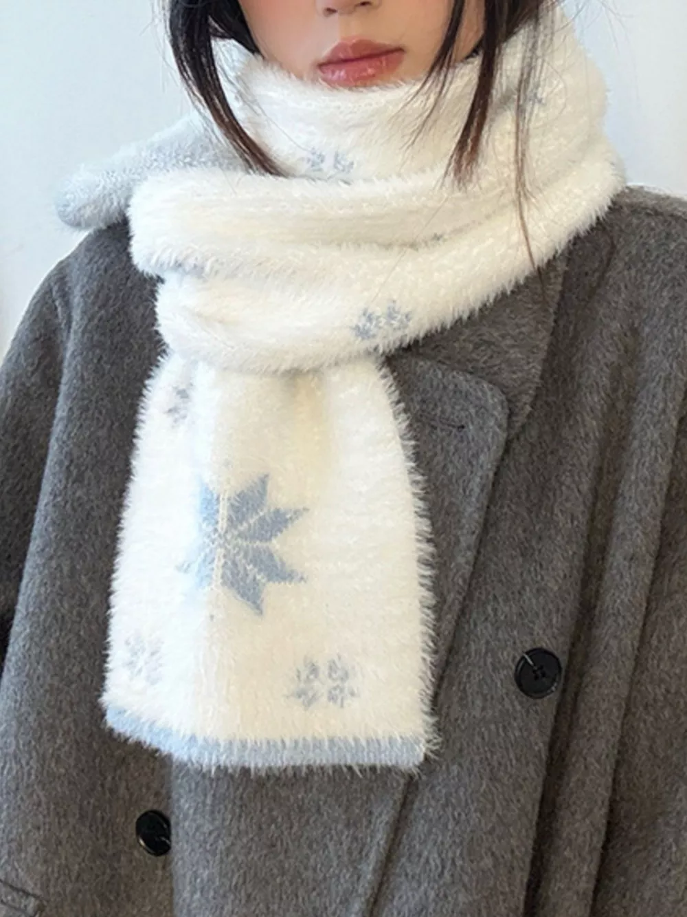 Fluffy Snowflake Pattern Winter Scarf, image 5