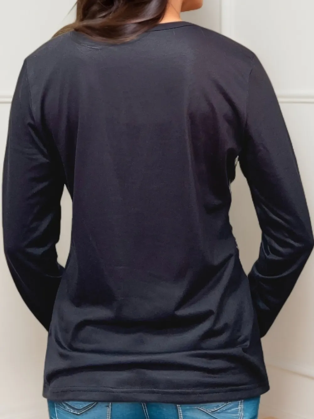 Crisscross Leopard V-Neck Long Sleeve T-Shirt, image 2