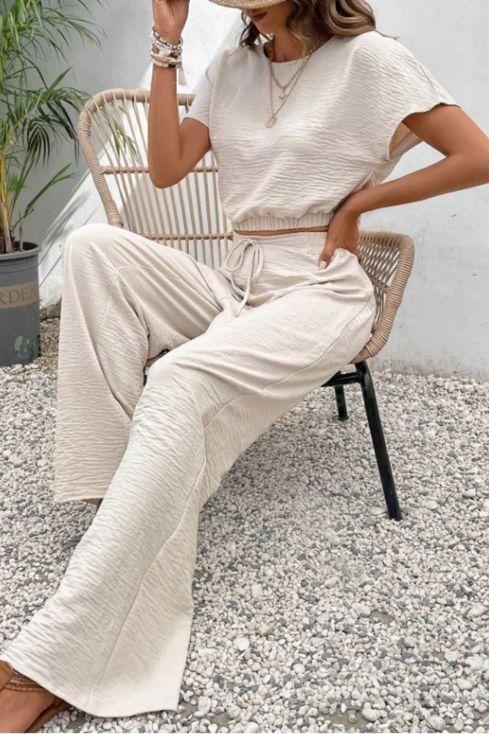 Round Neck Short Sleeve Top and Pants Set, image 8