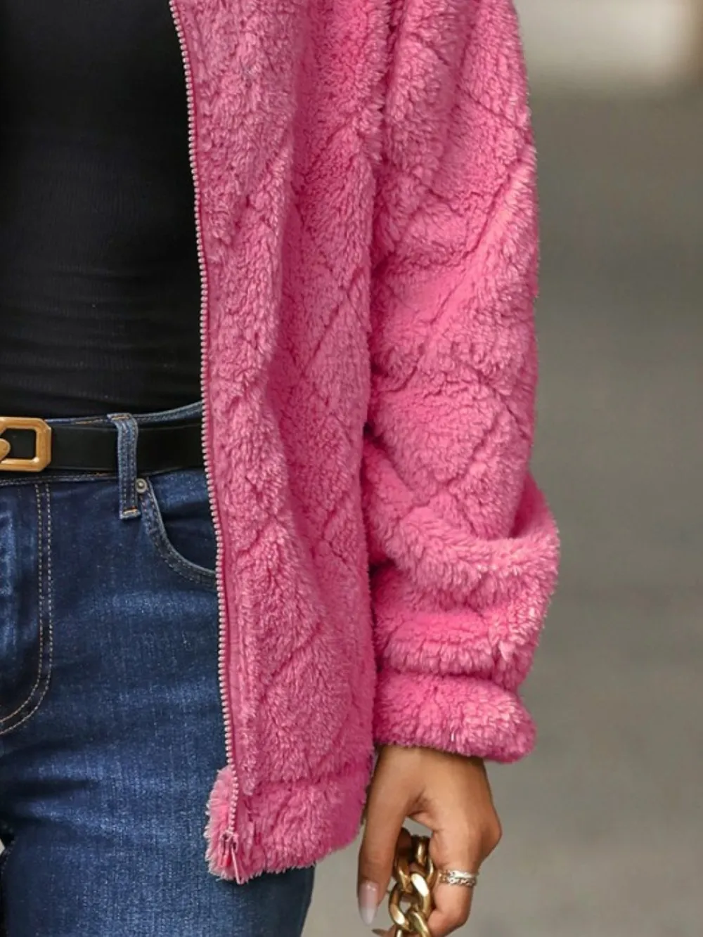 Fuzzy Pocketed Zip Up Jacket, image 18