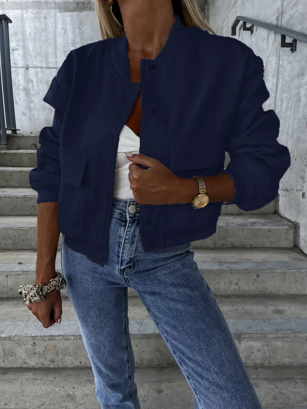Baseball Collar Dropped Shoulder Jacket, image 9