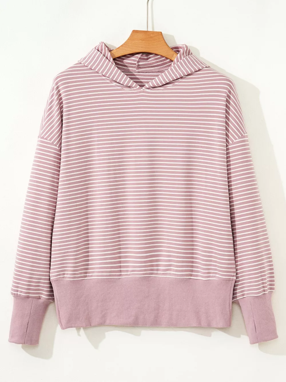 Stripe Thumbhole Side Slits Drop Shoulder Loose Fit Hoodie, image 6