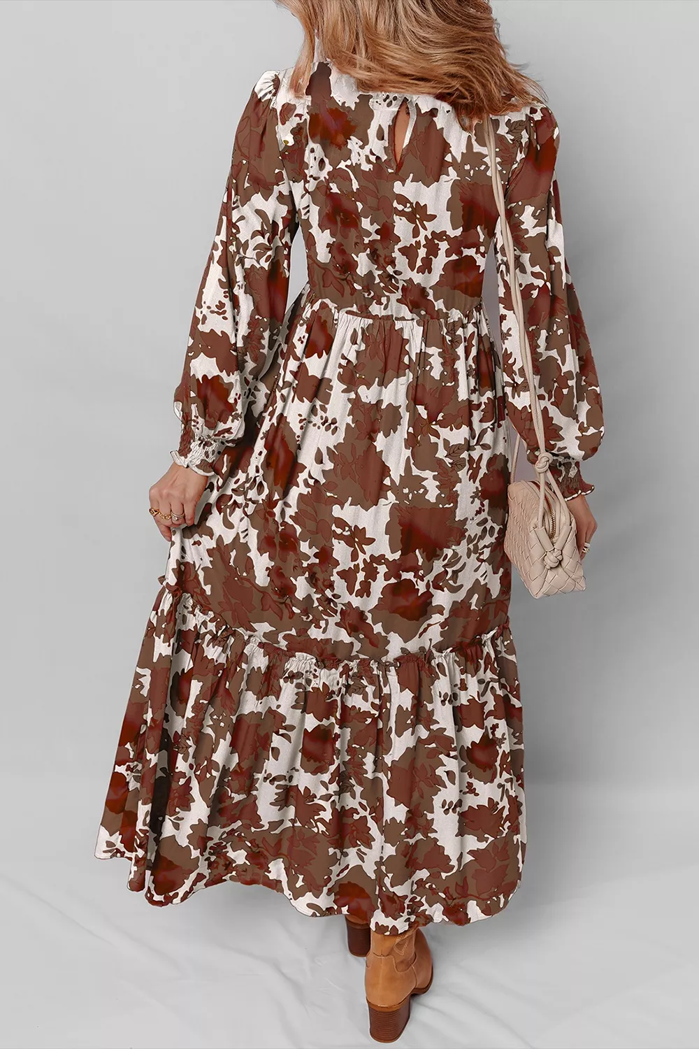 Floral Puff Sleeve Smocked Bodice Ruffled Maxi Dress, image 2