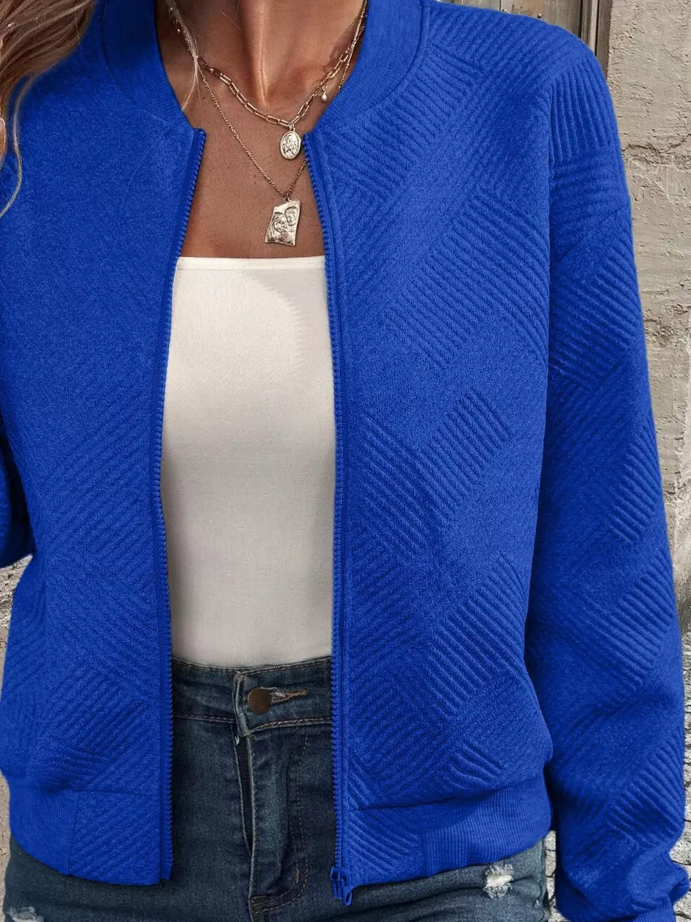 Texture Zip-Up Bomber Jacket, image 3