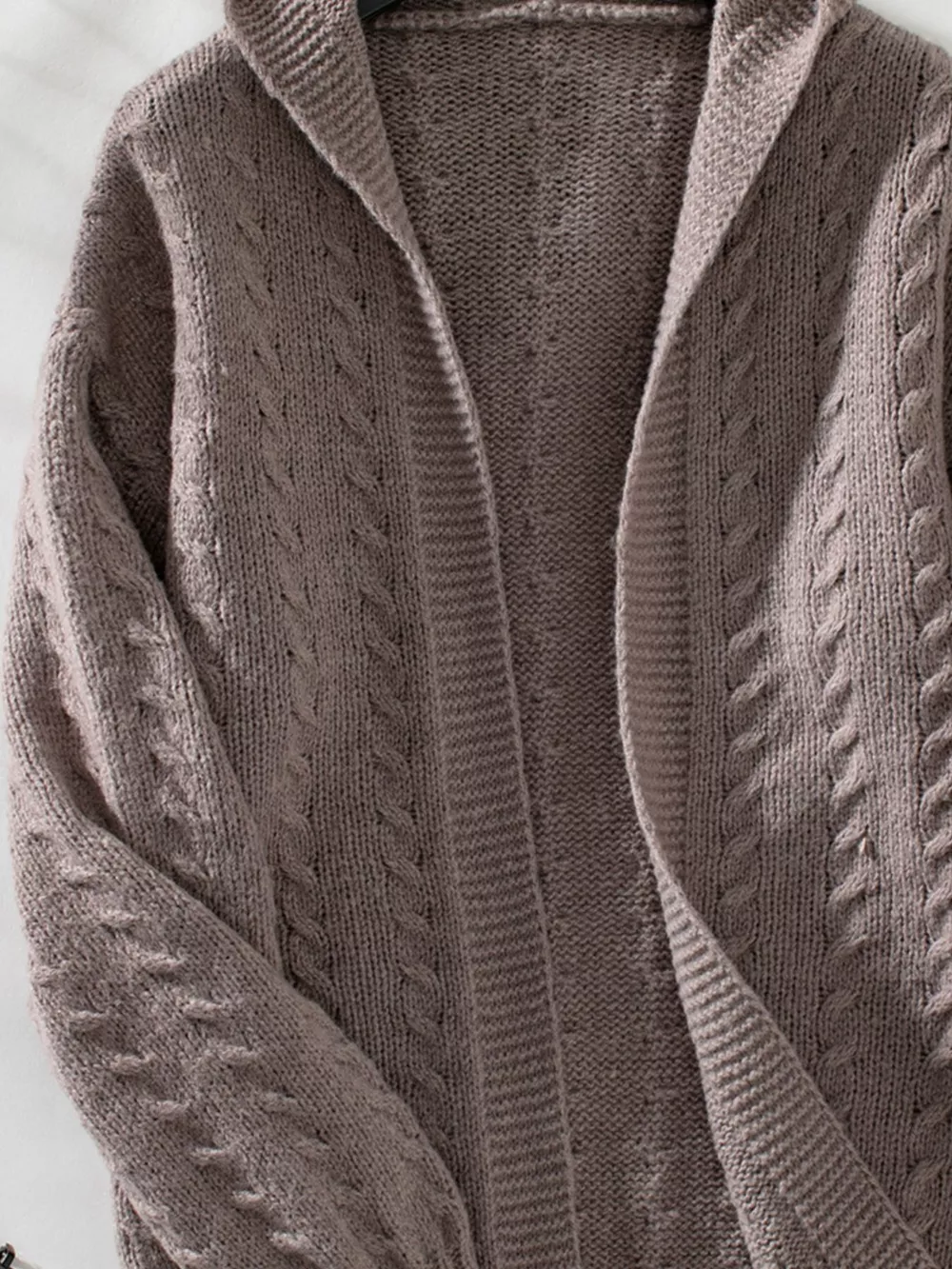 Cable Knit Open Front Hooded Cardigan, image 11