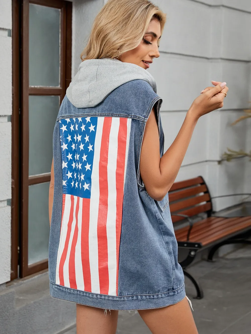 Button Down US Flag Denim Vest, image 3