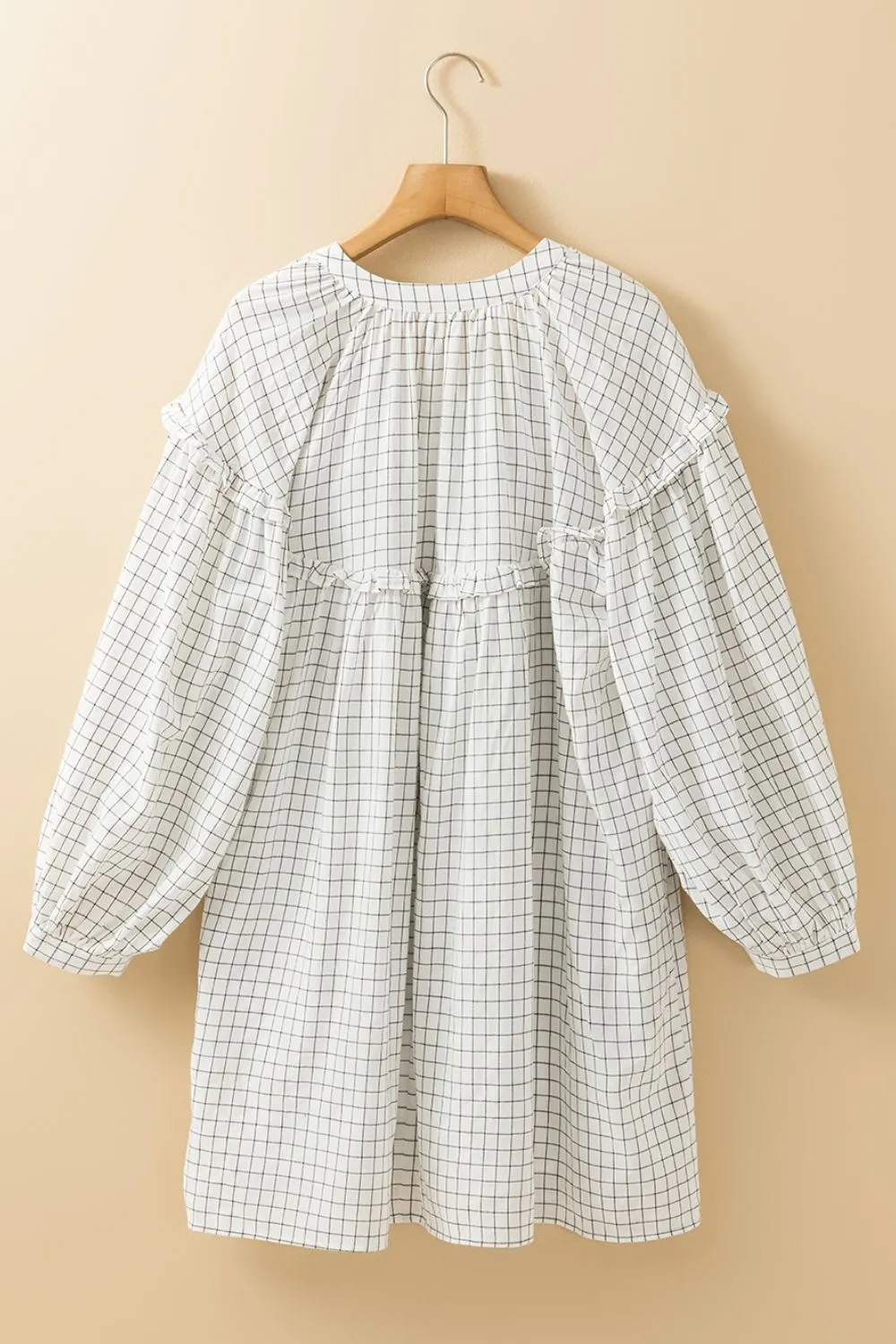 Frill Plaid Notched Balloon Sleeve Mini Dress, image 6