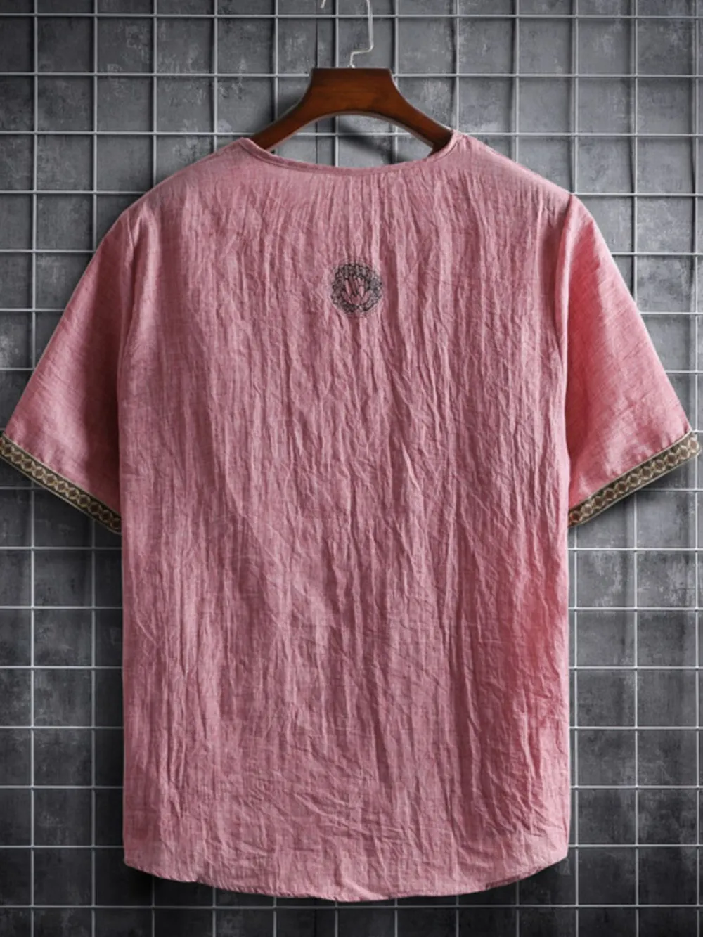 Men's Plus Size Texture Short Sleeve Top with Ethnic Trim, image 16
