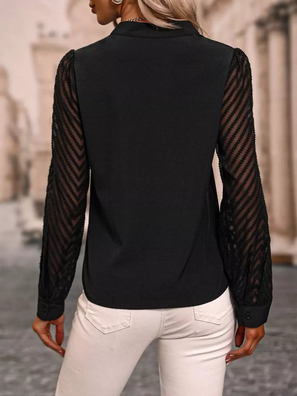 Sheer Sleeve V-Neck Blouse, image 11