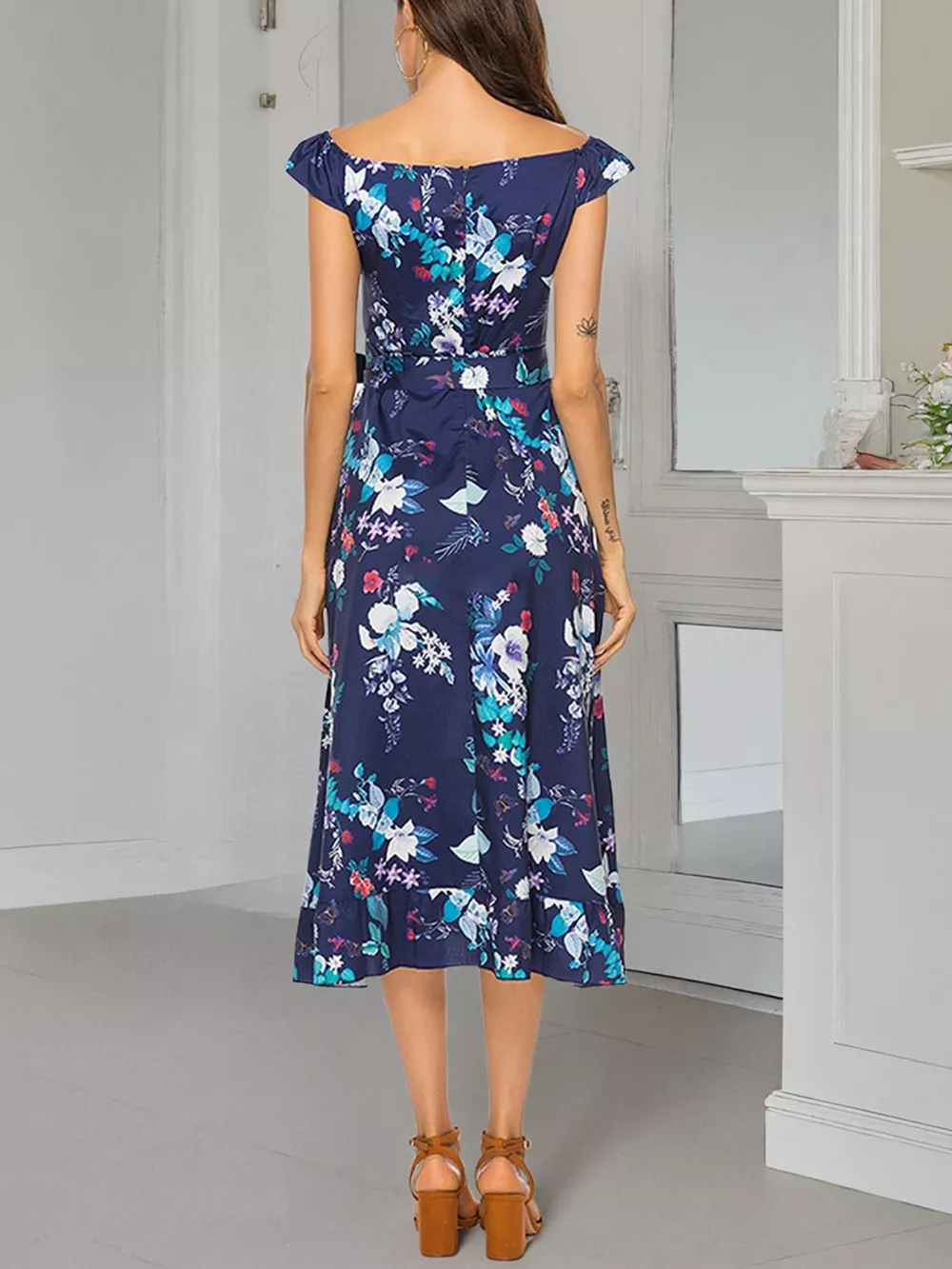 Floral Print Off Shoulder Midi Dress, image 5
