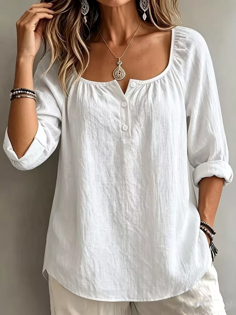 Button Detail Long Sleeve Top, image 4