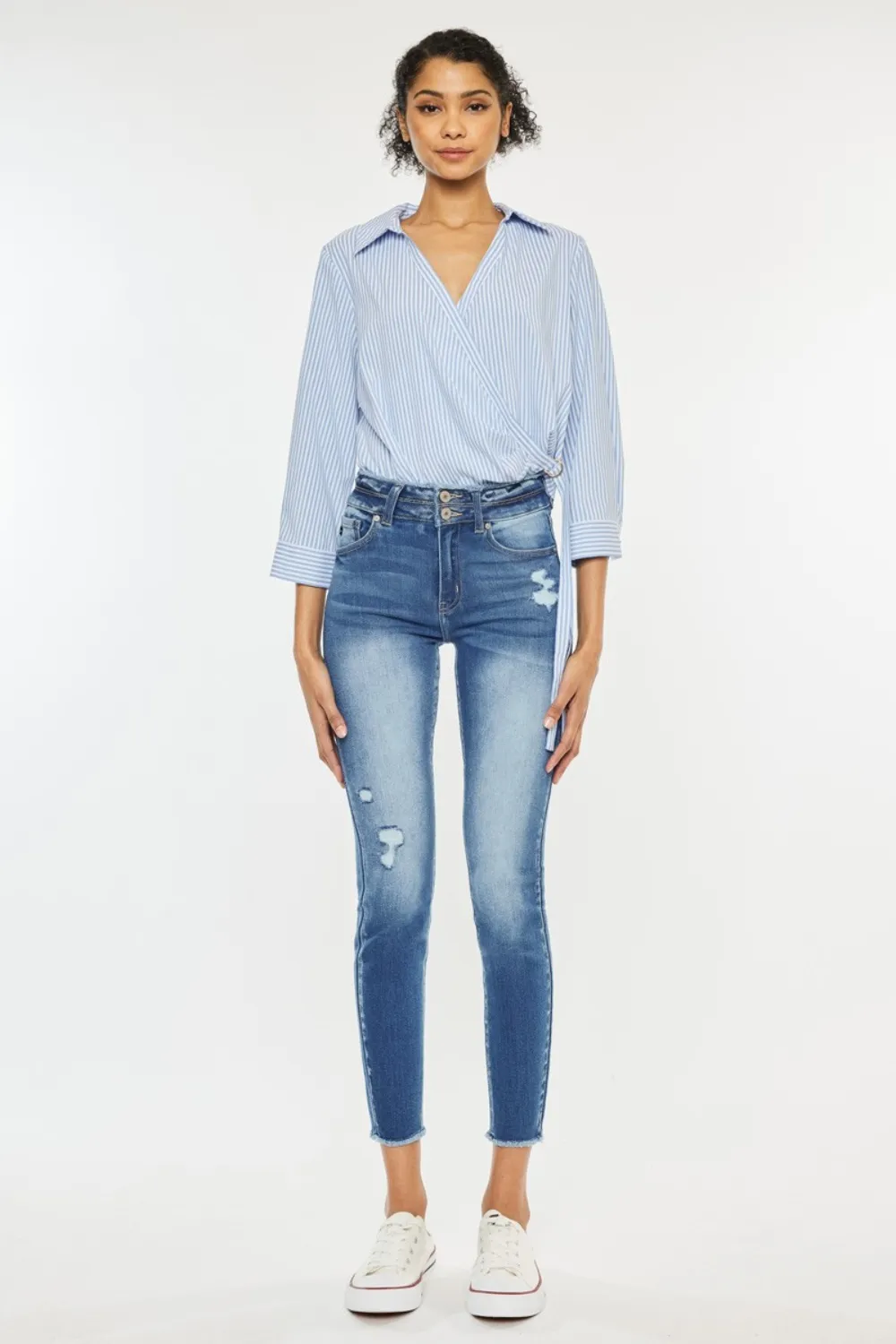 Distressed Raw Hem High Waist Jeans, image 4