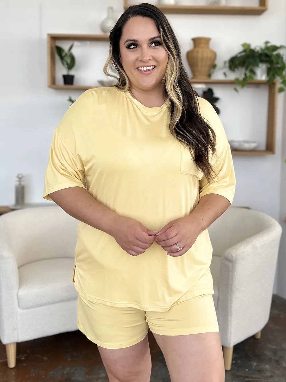 Bamboo Full Size Round Neck Drop Shoulder T-Shirt and Shorts Set, image 13
