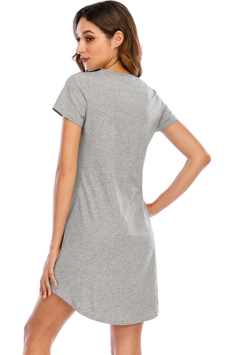 Graphic Round Neck Short Sleeve Lounge Dress, image 3