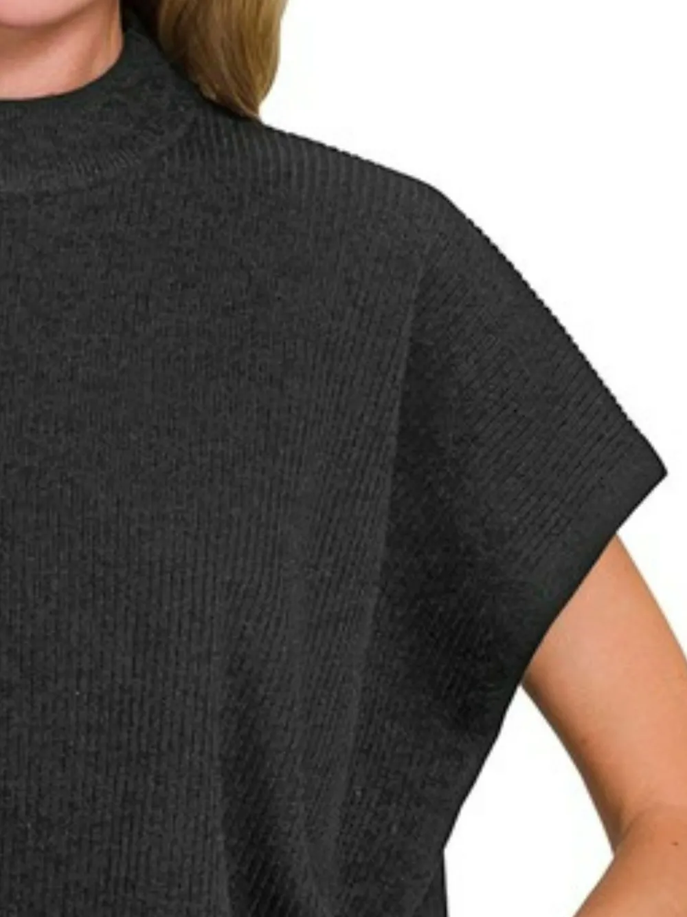 Viscose Mock Neck Short Sleeve Boxy Sweater, image 2